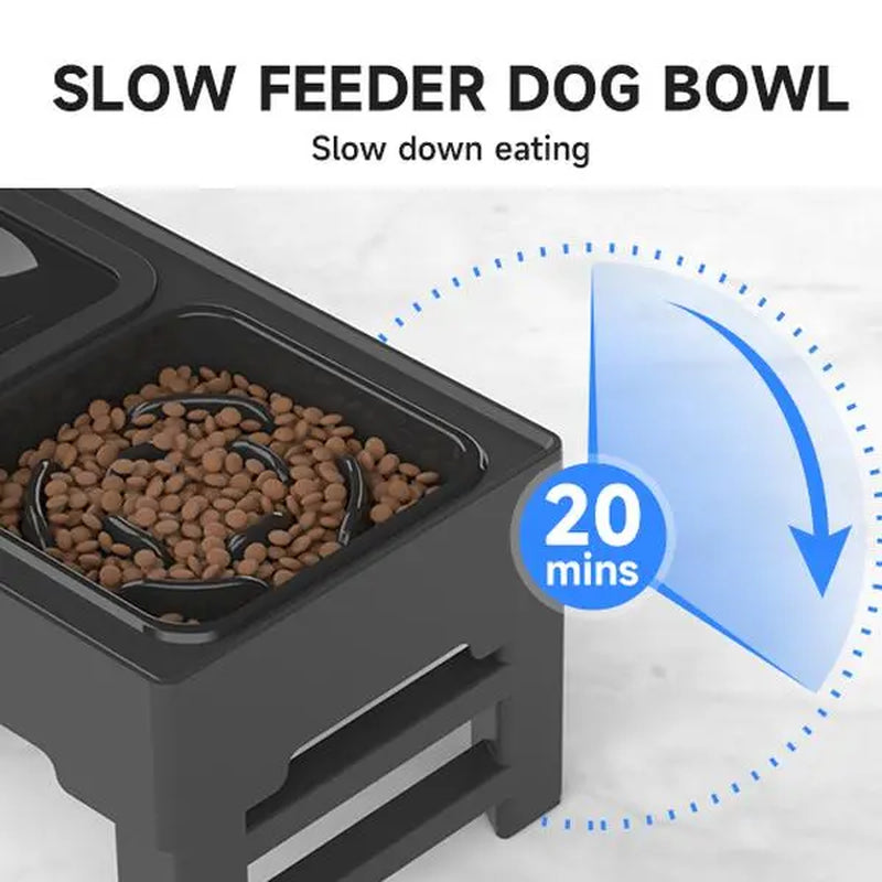 GOYJOY Adjustable Elevated Dog Bowls with Anti-Slip Design - Ergonomic Raised Feeding Station for Dogs and Cats, Suitable for Small to Large Pets, Includes Slow Feeders and No-Spill Water Bowl