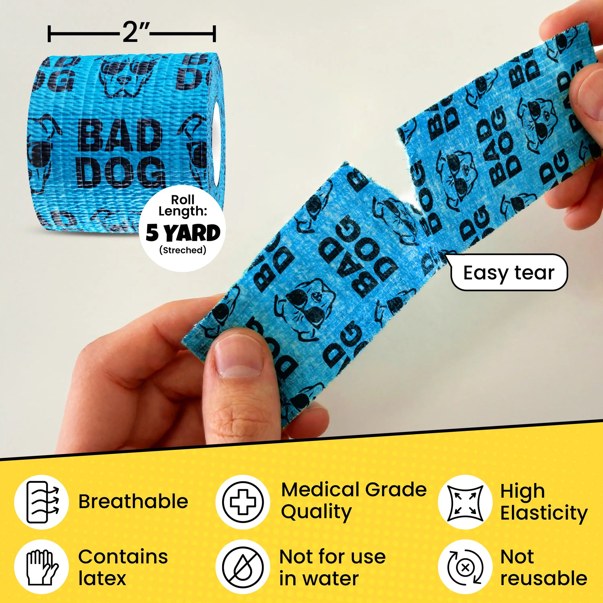 Non-Stick Bandage Wrap for Dogs – Oops Wraps by Rubyloo - Funny Dog Bandages for Wounds - 2" Self-Adhesive Wrap - Breathable Pet Wrap Bandage for Hot Spots & Injuries