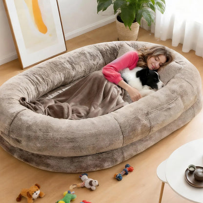 Extra Large Human Dog Bed for Adults & Pets – Cozy Faux Fur Orthopedic Lounger with Pillow & Blanket, Washable Nap Bed, Perfect Gift for Pet Lovers, Ideal for Senior or Disabled Dogs Recovery Coachella-Mothersdaygift Tiktokshopspringglowup
