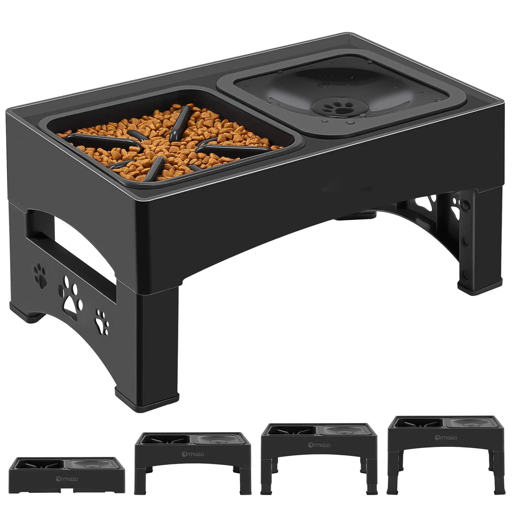 GOYJOY Adjustable Elevated Dog Bowls with Anti-Slip Design - Ergonomic Raised Feeding Station for Dogs and Cats, Suitable for Small to Large Pets, Includes Slow Feeders and No-Spill Water Bowl