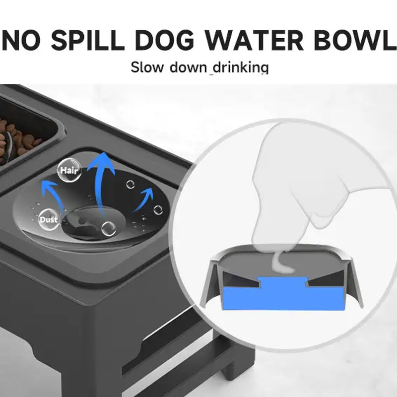 GOYJOY Adjustable Elevated Dog Bowls with Anti-Slip Design - Ergonomic Raised Feeding Station for Dogs and Cats, Suitable for Small to Large Pets, Includes Slow Feeders and No-Spill Water Bowl