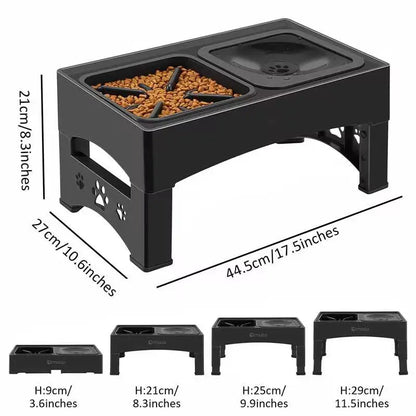 GOYJOY Adjustable Elevated Dog Bowls with Anti-Slip Design - Ergonomic Raised Feeding Station for Dogs and Cats, Suitable for Small to Large Pets, Includes Slow Feeders and No-Spill Water Bowl