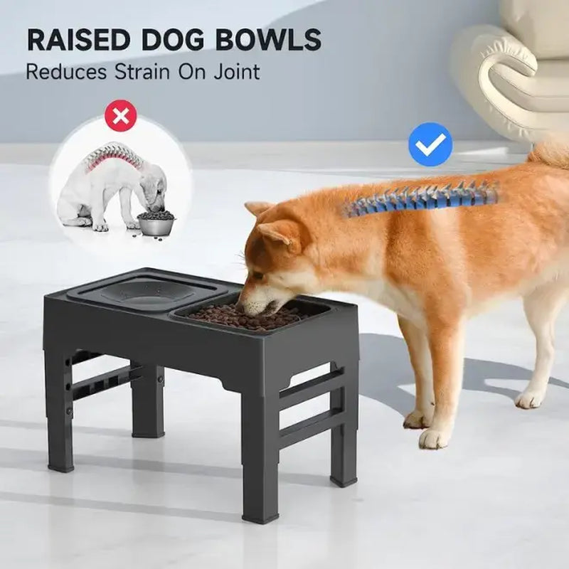 GOYJOY Adjustable Elevated Dog Bowls with Anti-Slip Design - Ergonomic Raised Feeding Station for Dogs and Cats, Suitable for Small to Large Pets, Includes Slow Feeders and No-Spill Water Bowl