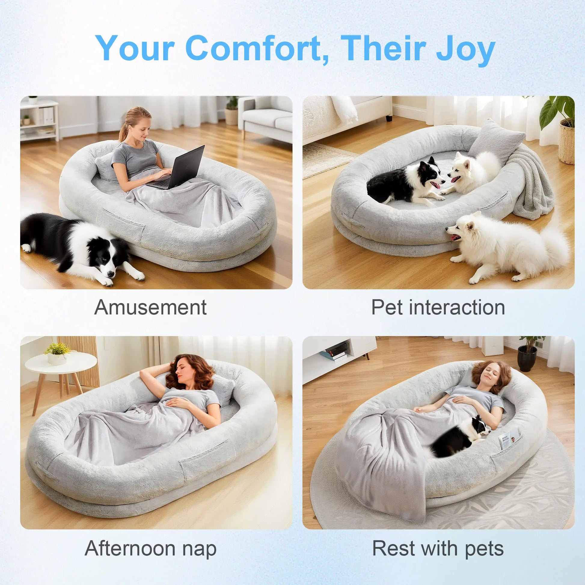 Extra Large Human Dog Bed for Adults & Pets – Cozy Faux Fur Orthopedic Lounger with Pillow & Blanket, Washable Nap Bed, Perfect Gift for Pet Lovers, Ideal for Senior or Disabled Dogs Recovery Coachella-Mothersdaygift Tiktokshopspringglowup