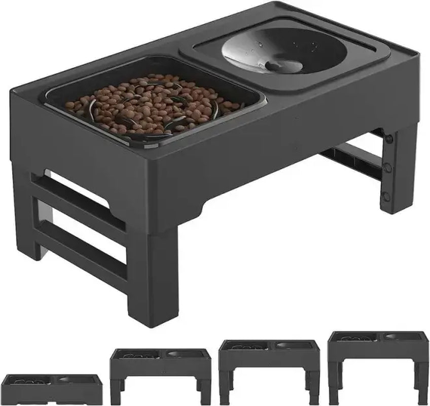 GOYJOY Adjustable Elevated Dog Bowls with Anti-Slip Design - Ergonomic Raised Feeding Station for Dogs and Cats, Suitable for Small to Large Pets, Includes Slow Feeders and No-Spill Water Bowl